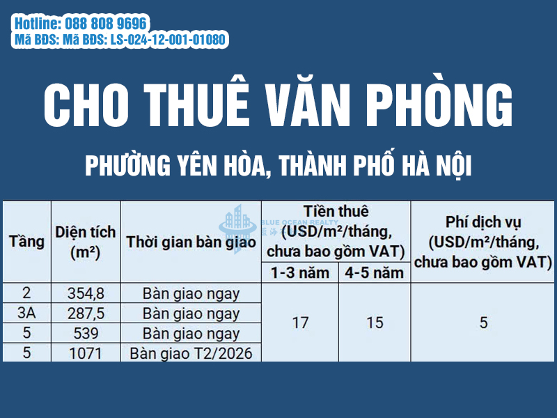 Cho Thuê Văn Phòng Diện Tích Linh Hoạt Tại Phường Yên Hòa