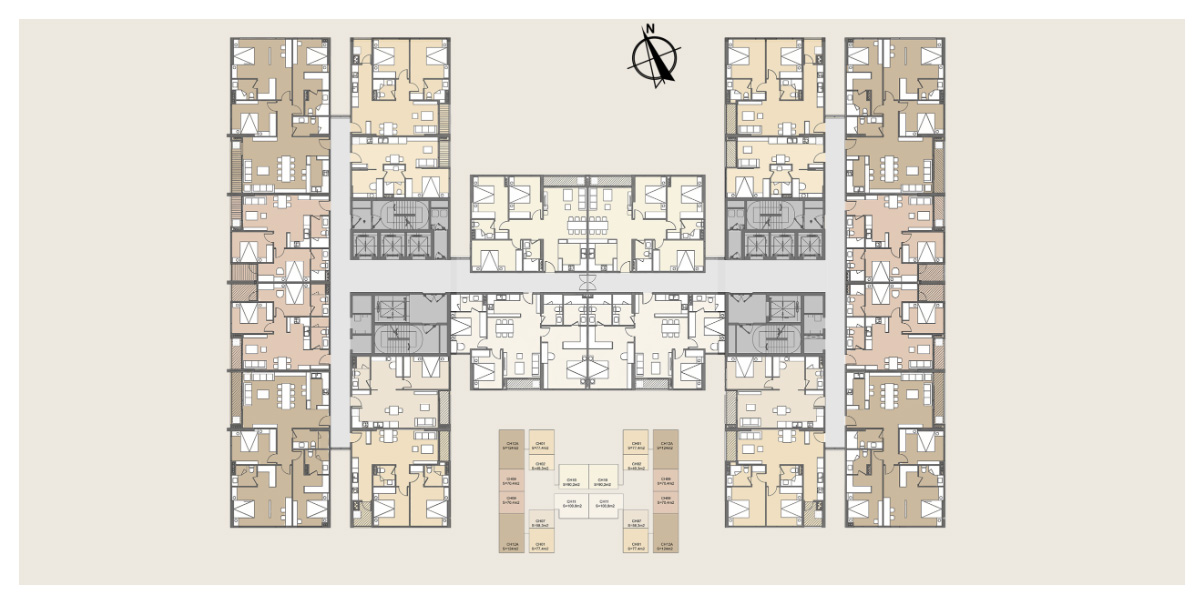 Mặt bằng tầng 17 tòa Rubby dự án Atera Central Phố Nối